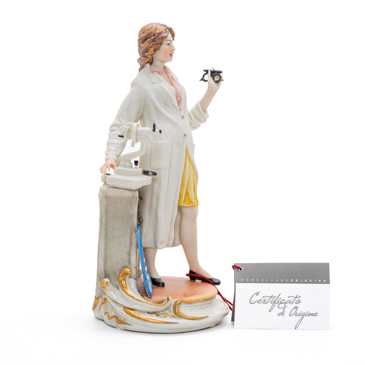 Porcelain representation of a female eye doctor by Capodimonte.