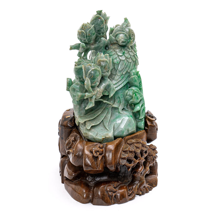 Majestic Jade Parrot with Blossoms