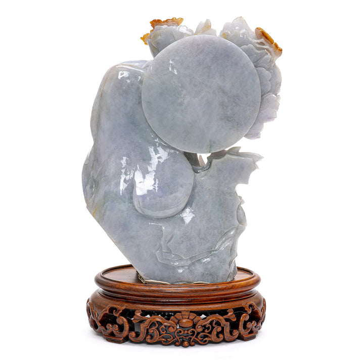 Russet-highlighted lavender jade lotus art piece.