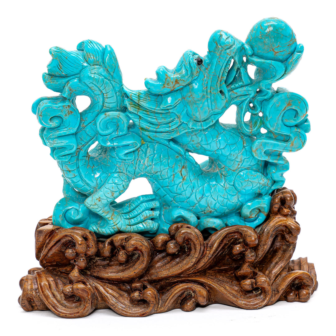 Mythical dragon statue in bold turquoise gemstone.