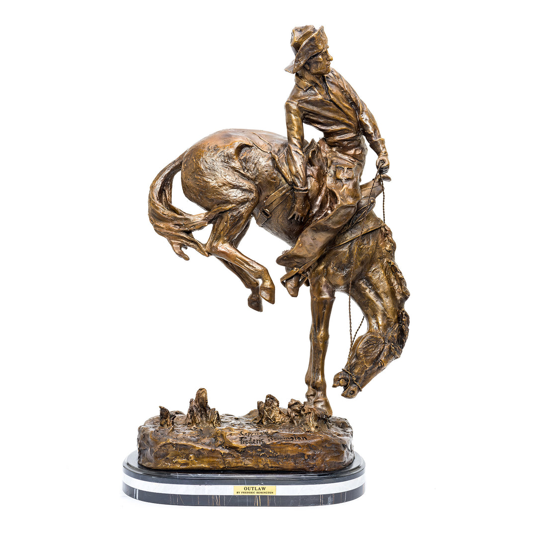 Frederic Remington Outlaw bronze sculpture of cowboy on horse