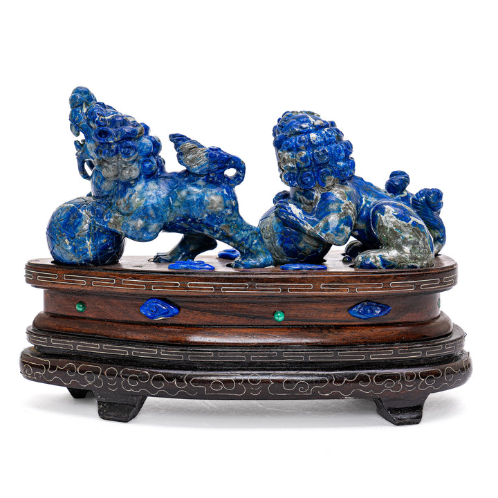 Artisan-crafted lapis lazuli guardian lions.