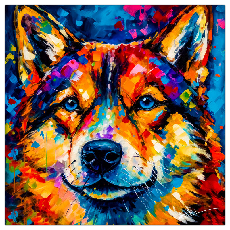 Colorful Akita portrait in modern art style, perfect for home decor.