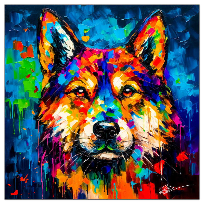 Colorful Akita portrait in modern art style, perfect for home decor.