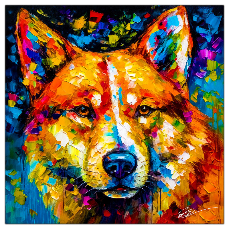 Colorful Akita portrait in modern art style, perfect for home decor.