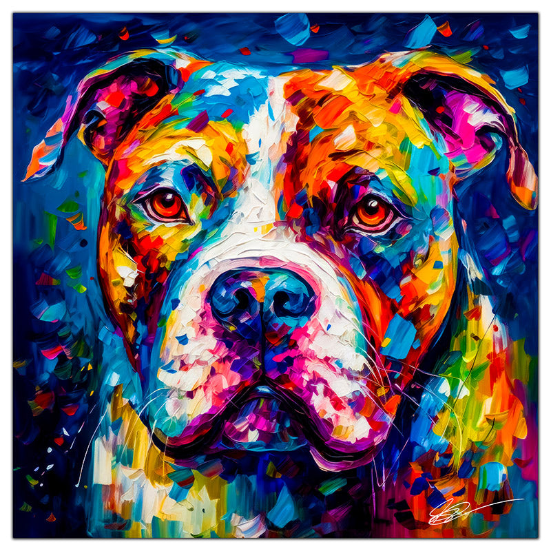 Colorful American Bulldog portrait in modern art style, perfect for home decor.