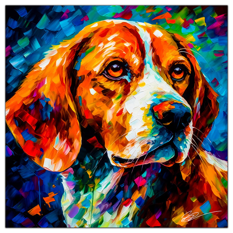 Colorful Beagle portrait in modern art style, perfect for home decor.