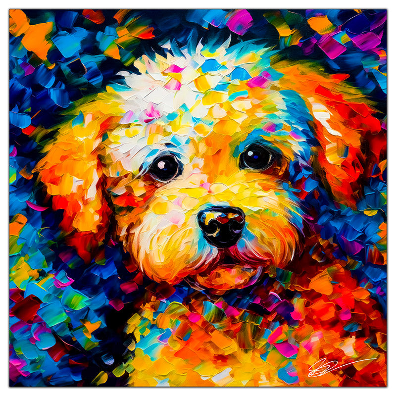 Colorful Bichon Frise portrait in modern art style, perfect for home decor.