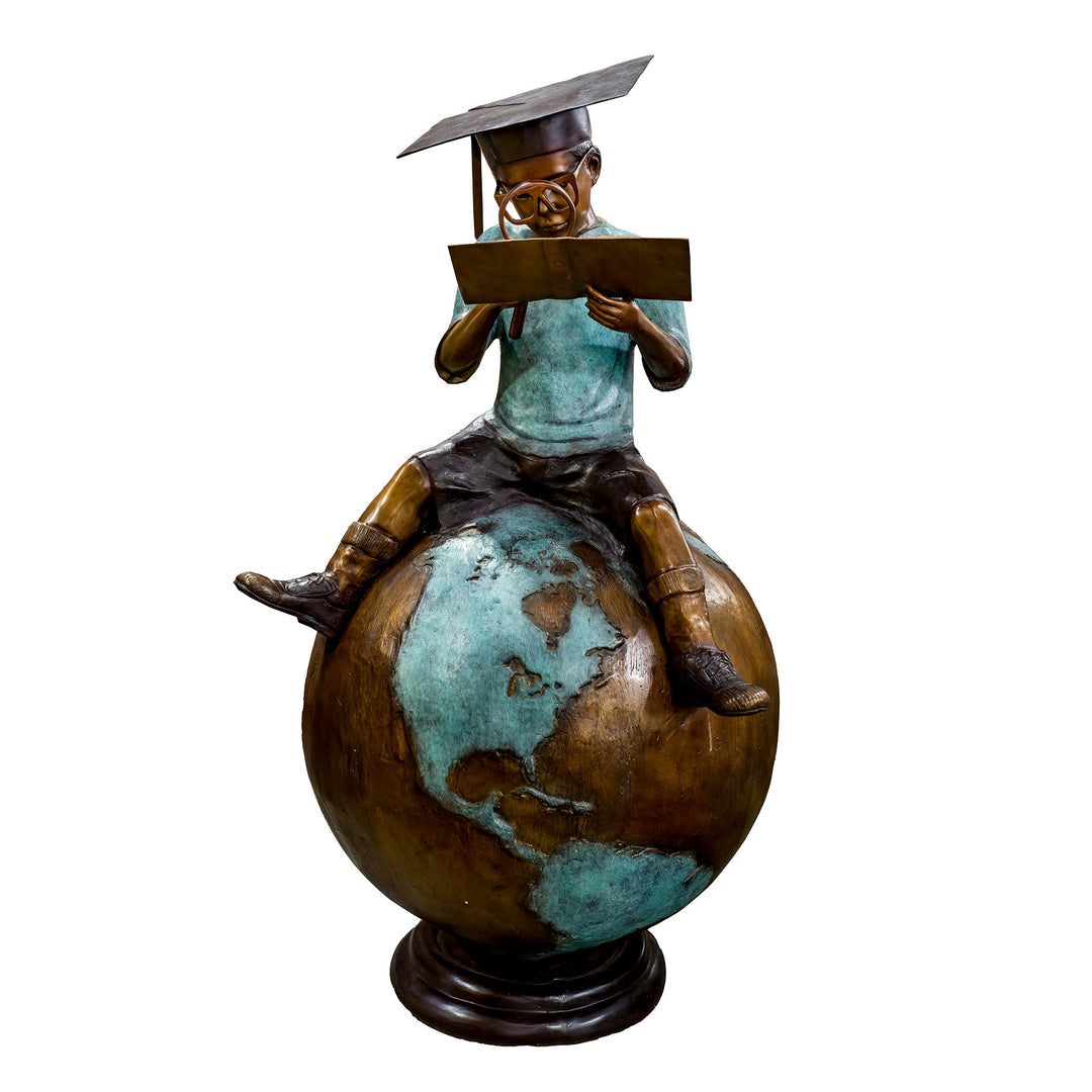 Educational bronze sculpture with a young student