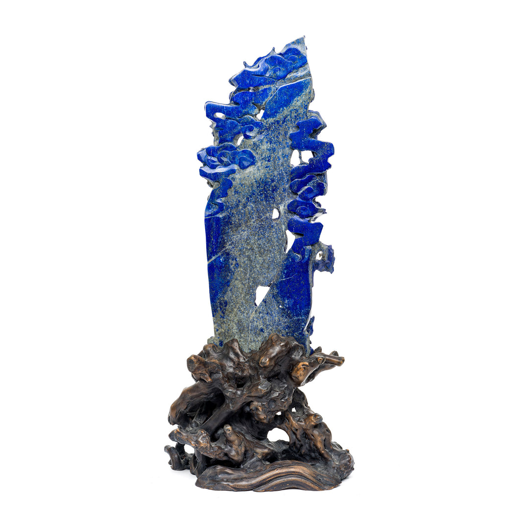 Intricate carving of a dragon in rich sodalite stone.