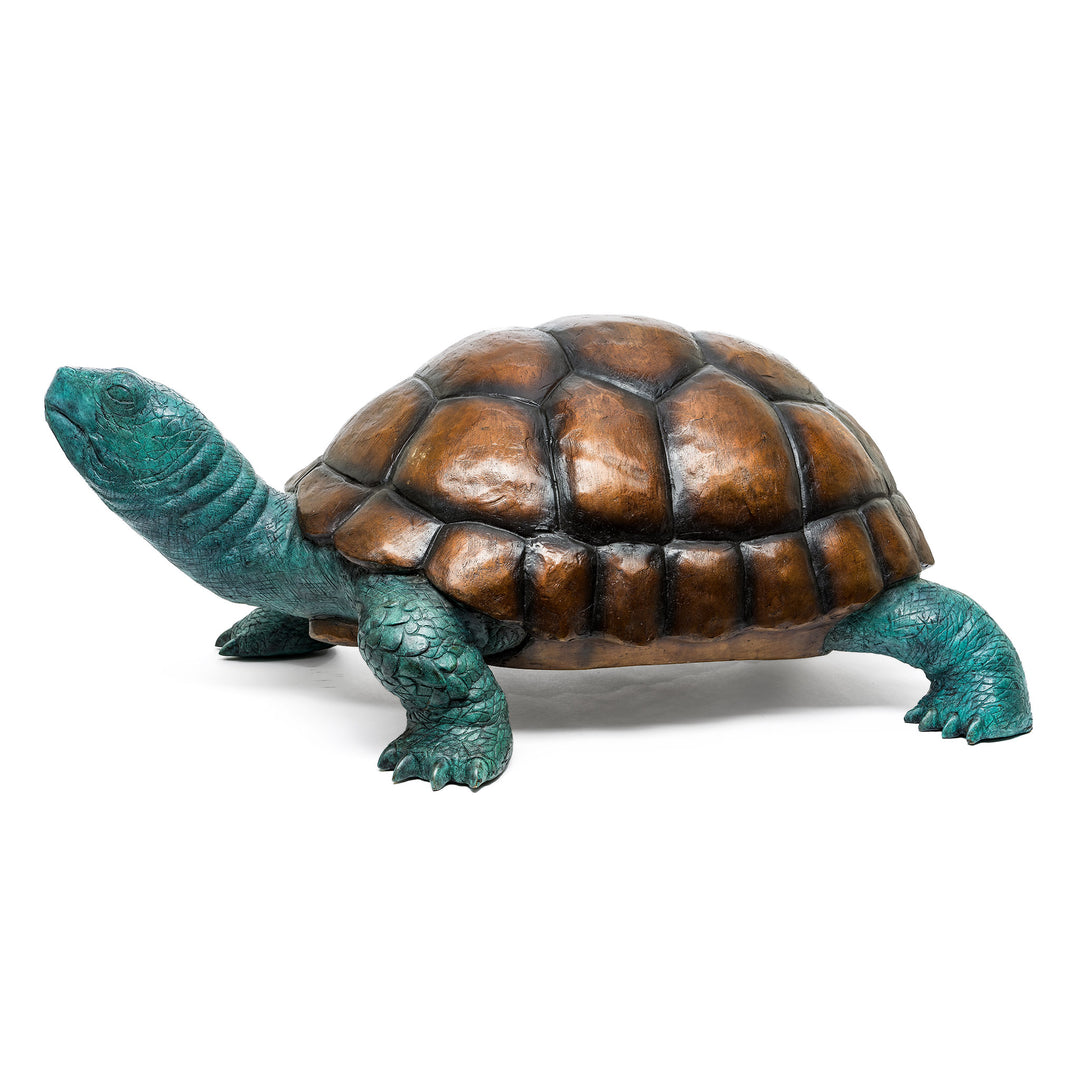 Lifelike bronze turtle sculpture with multi-tone patina