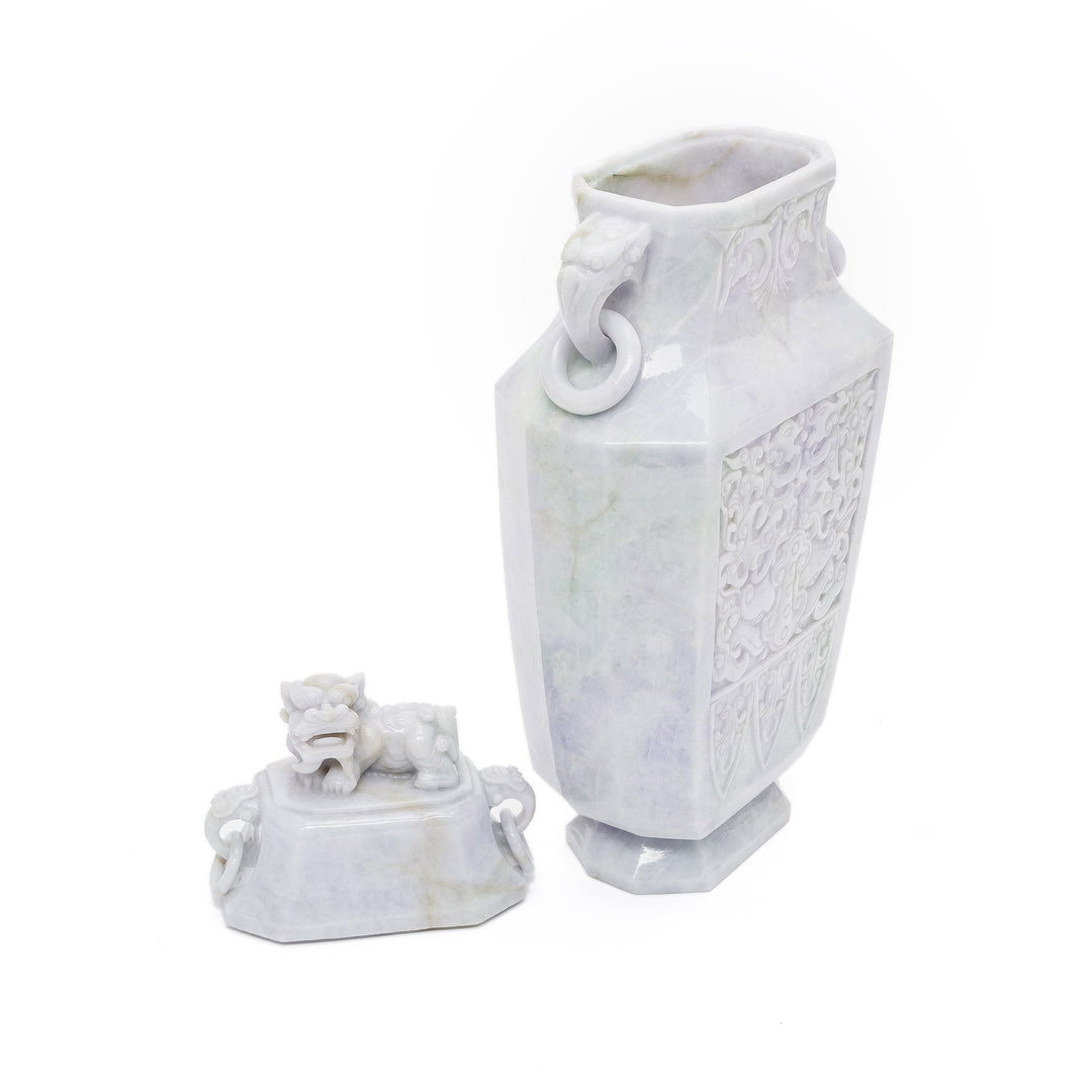 Luxurious jade vase with openwork patterns and ornamental handles