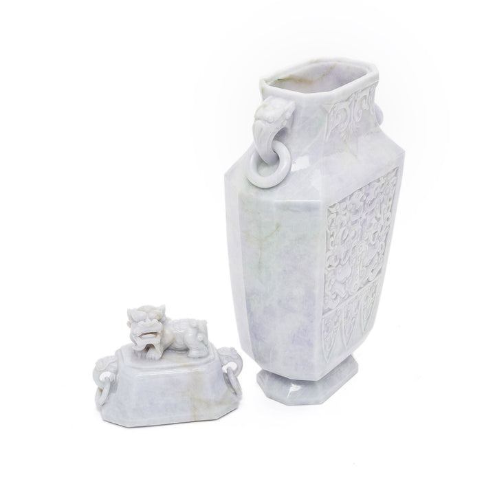 Luxurious jade vase with openwork patterns and ornamental handles