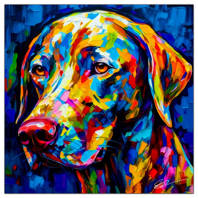 Colorful Weimaraner portrait in modern art style, perfect for home decor.