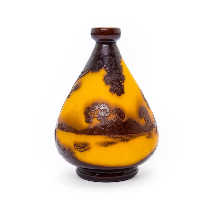 Amber and chocolate Art Deco landscape vase