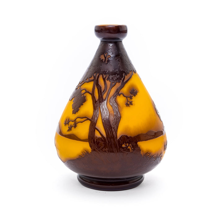 Andre Delatte cameo glass vase with forest scene