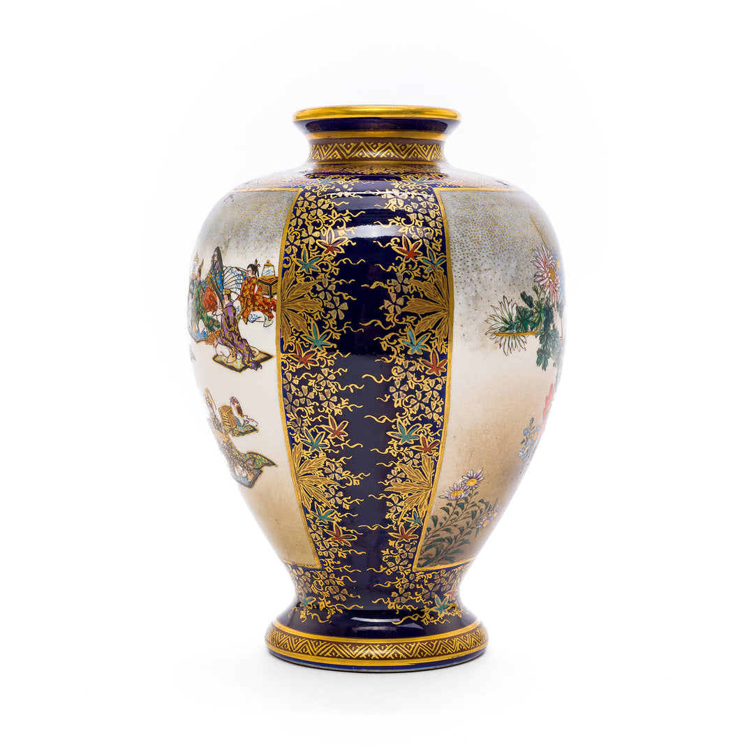 Blue-ground vase with gold floral decoration