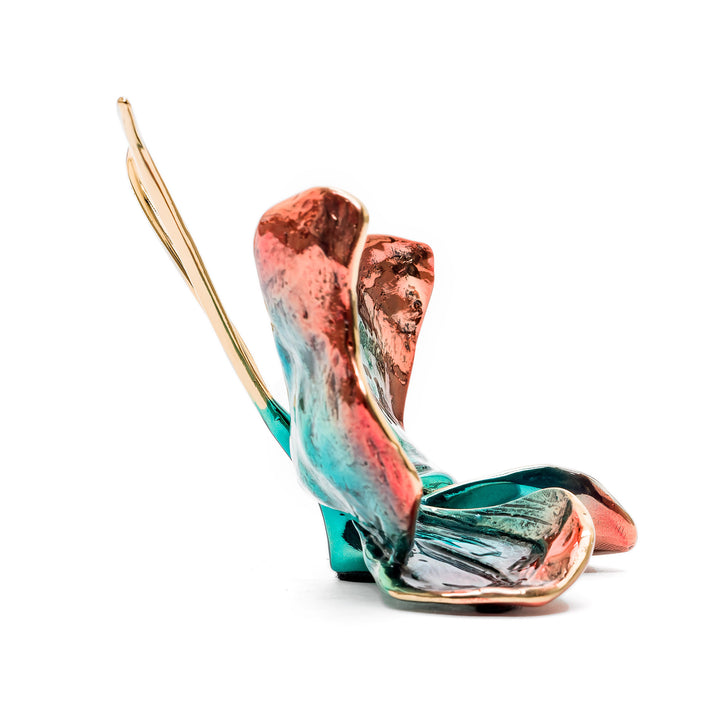 Bronze butterfly in vibrant enamel with sculpted curvature