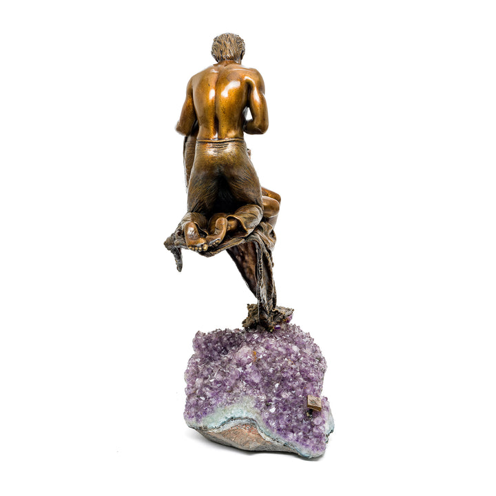 Family sculpture on raw amethyst cluster base