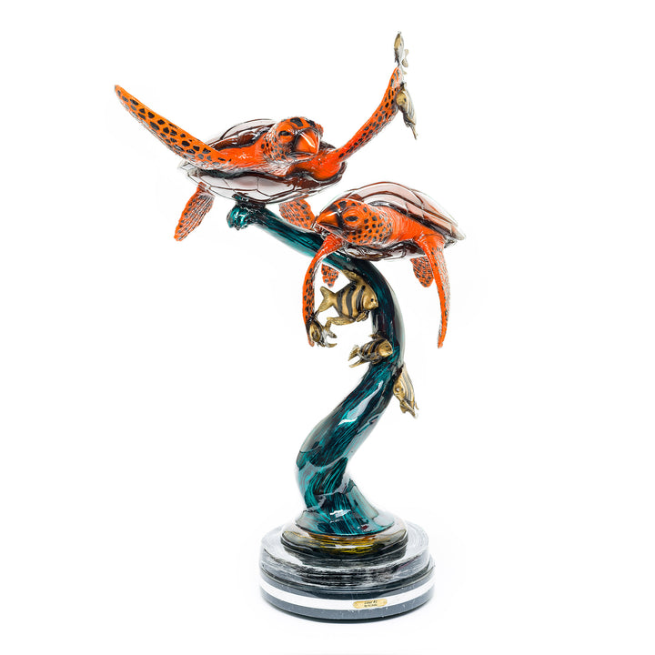 Bronze turtles with tropical fish statue
