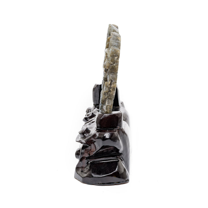 Carved gemstone dragon and phoenix with pearl