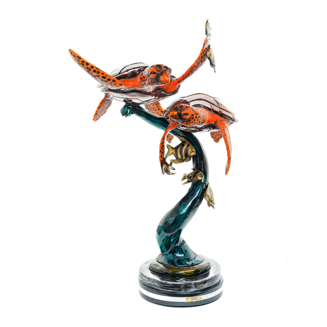 Double sea turtle bronze sculpture by Muzika