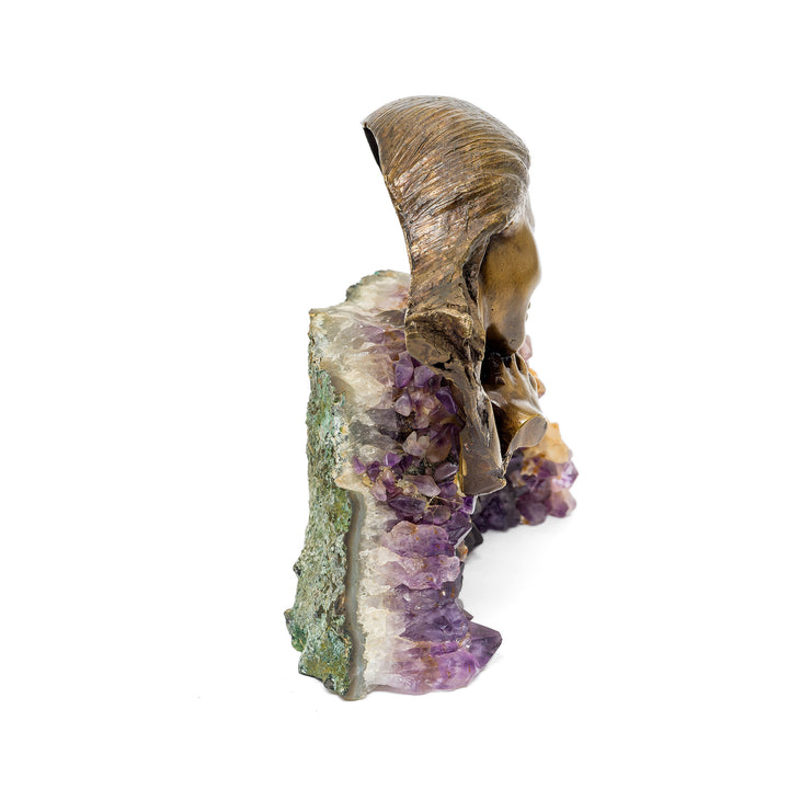 Emotional bronze sculpture on spiritual gemstone base