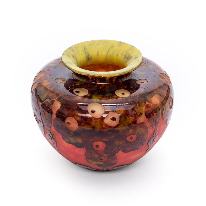 French Art Deco glass vase in red and yellow