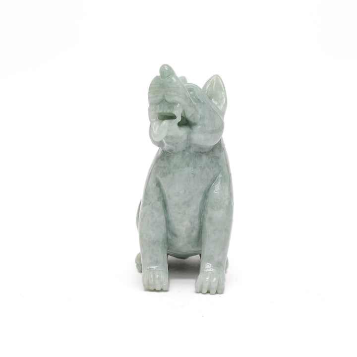 Front view of carved jade dog figurine