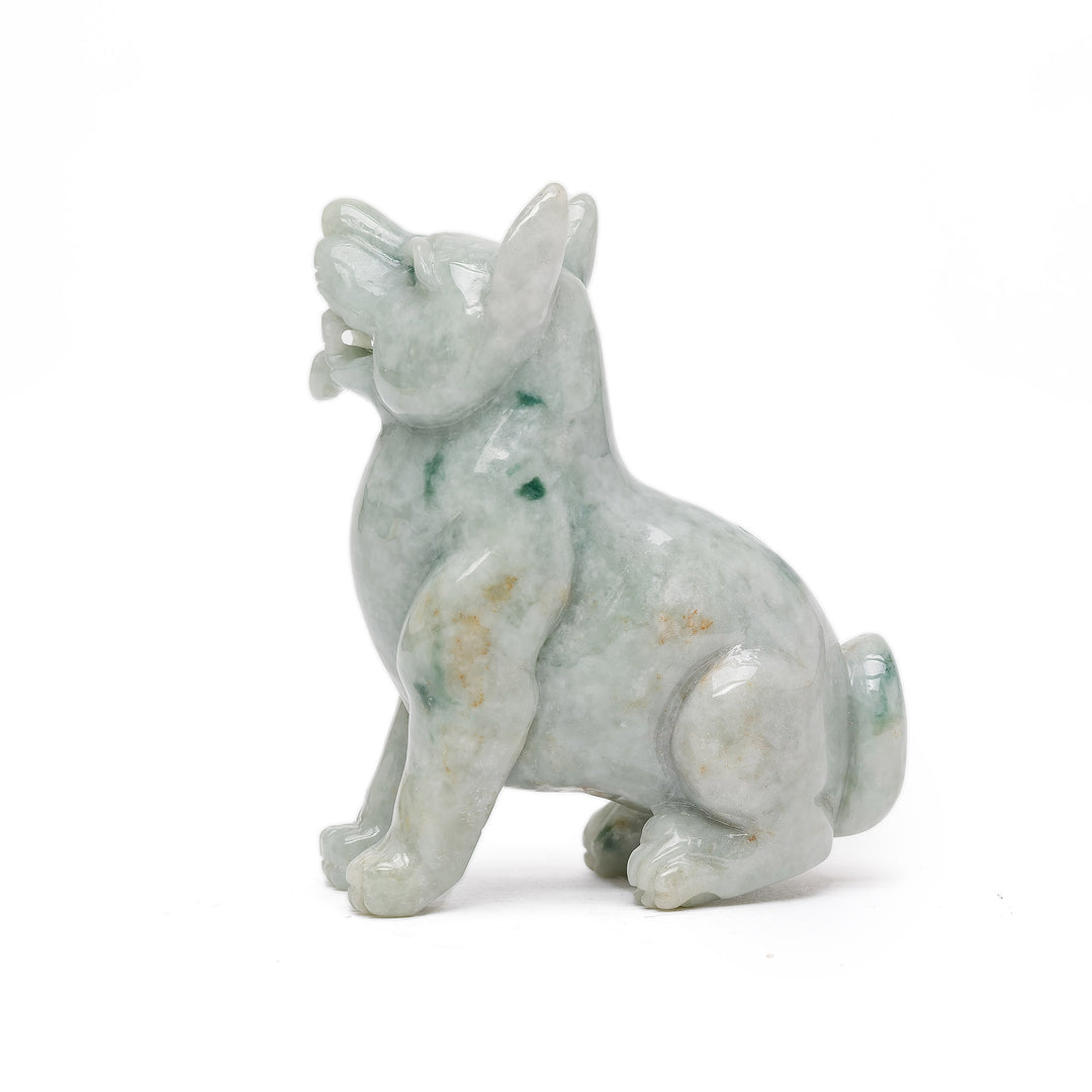 Front view of watchful jade dog sculpture