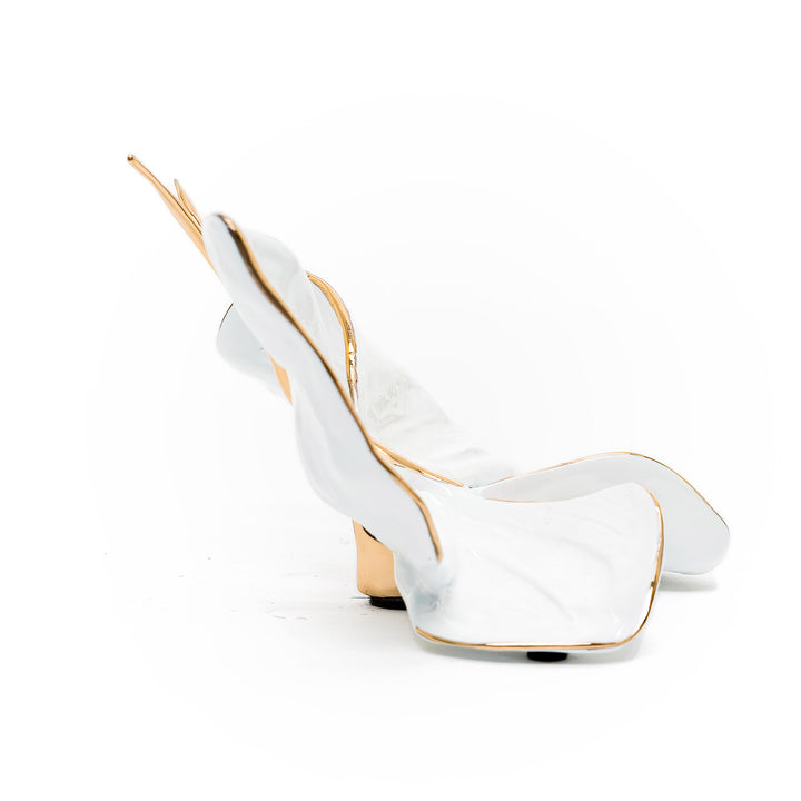 Glossy bronze butterfly sculpture with pearl patina