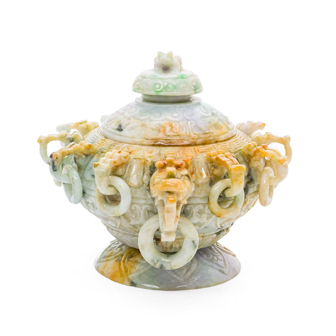 Chinese jade censer with carved dragon handles