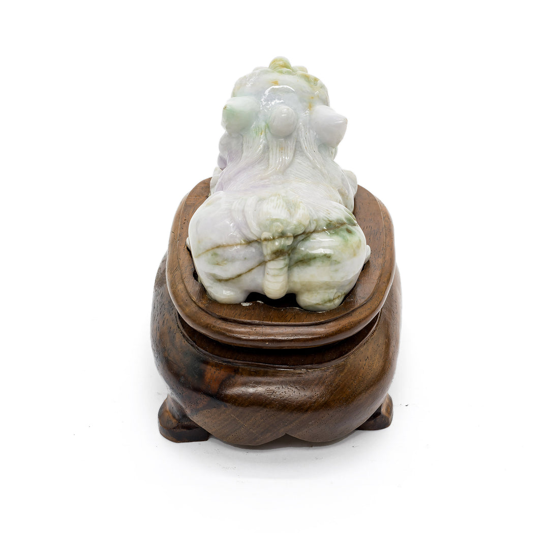Rear view of jade Fu Dog showing tail and back detailing
