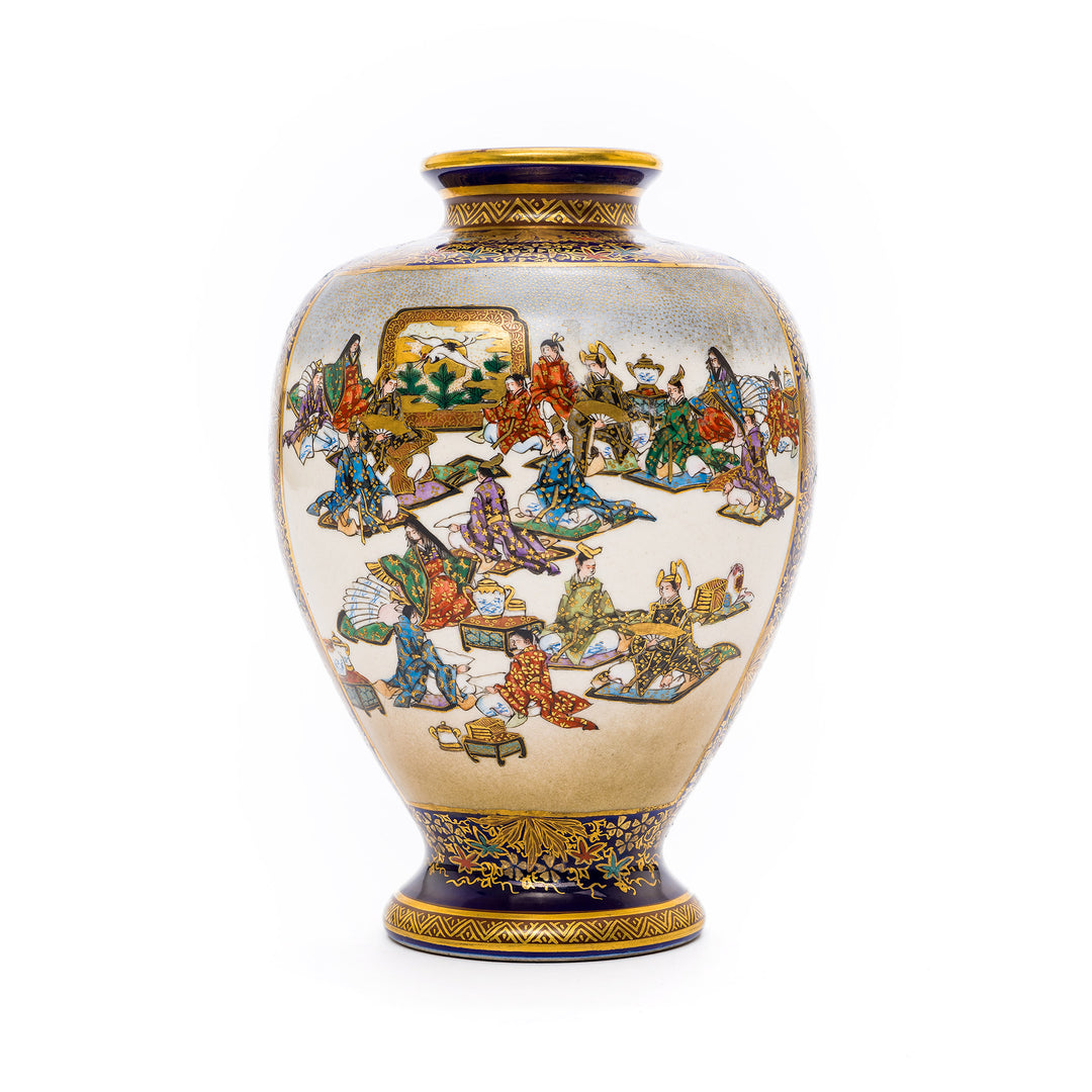 Hand-painted Japanese vase with noble court scene