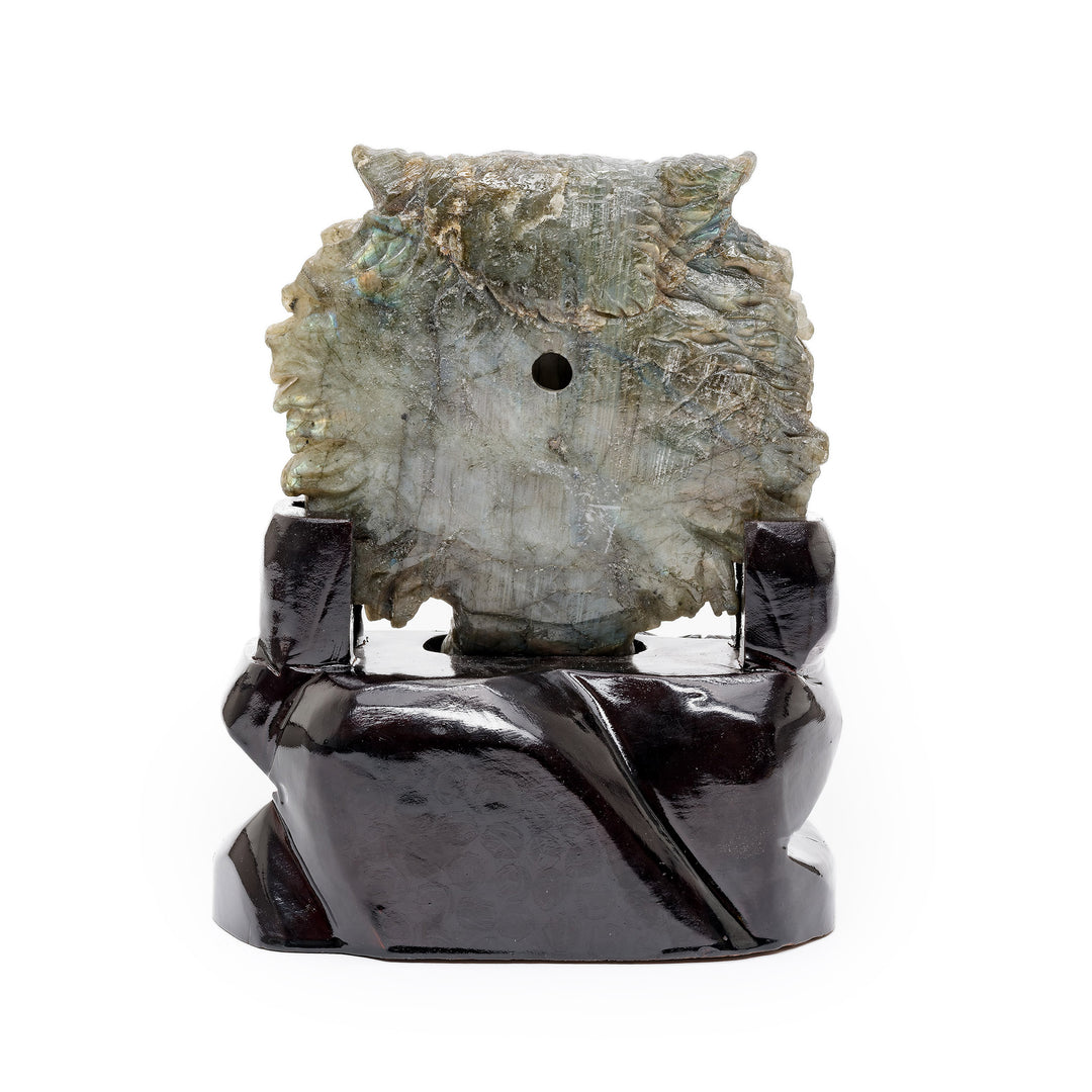 Labradorite tiger sculpture with intense expression