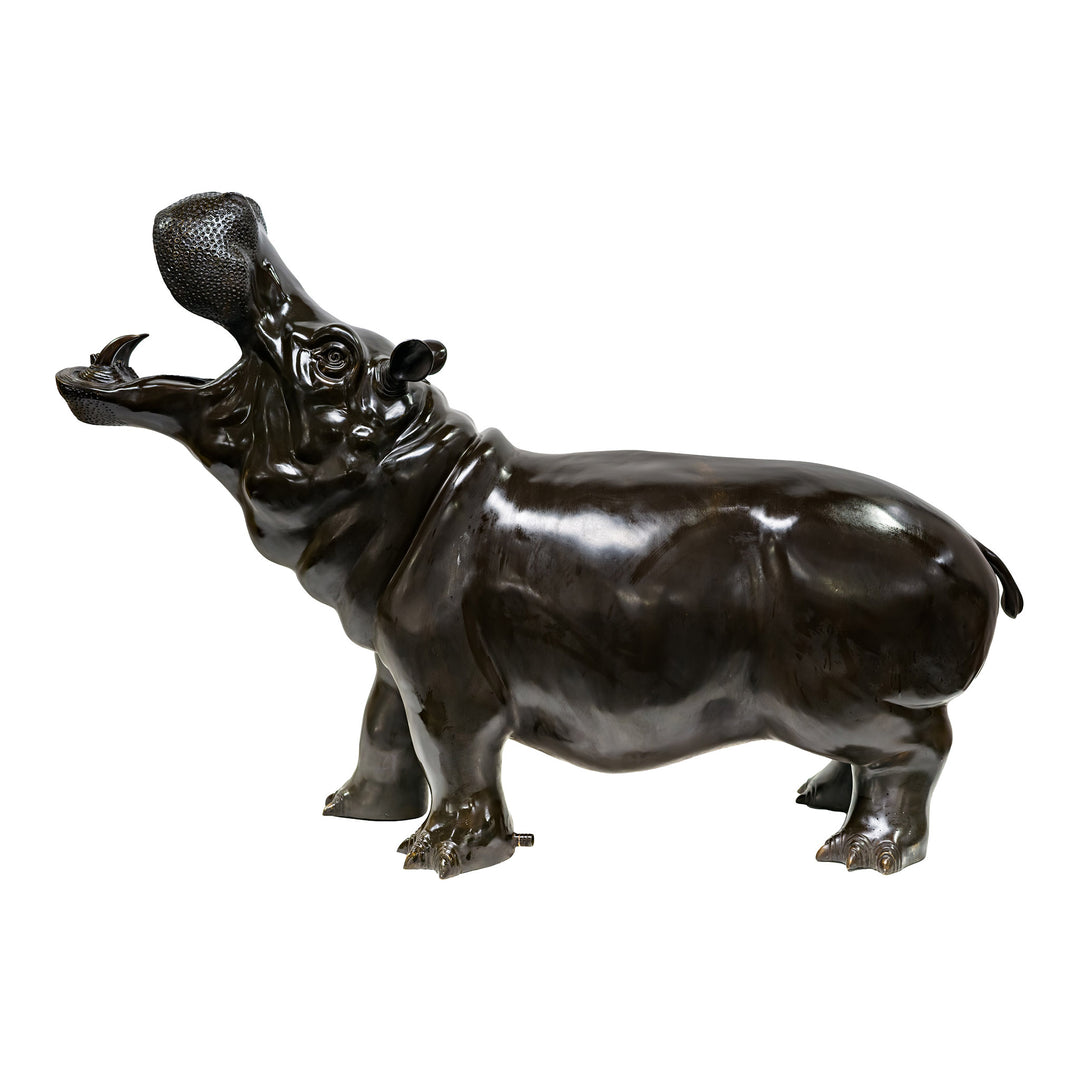 Large bronze hippo fountain with open mouth design
