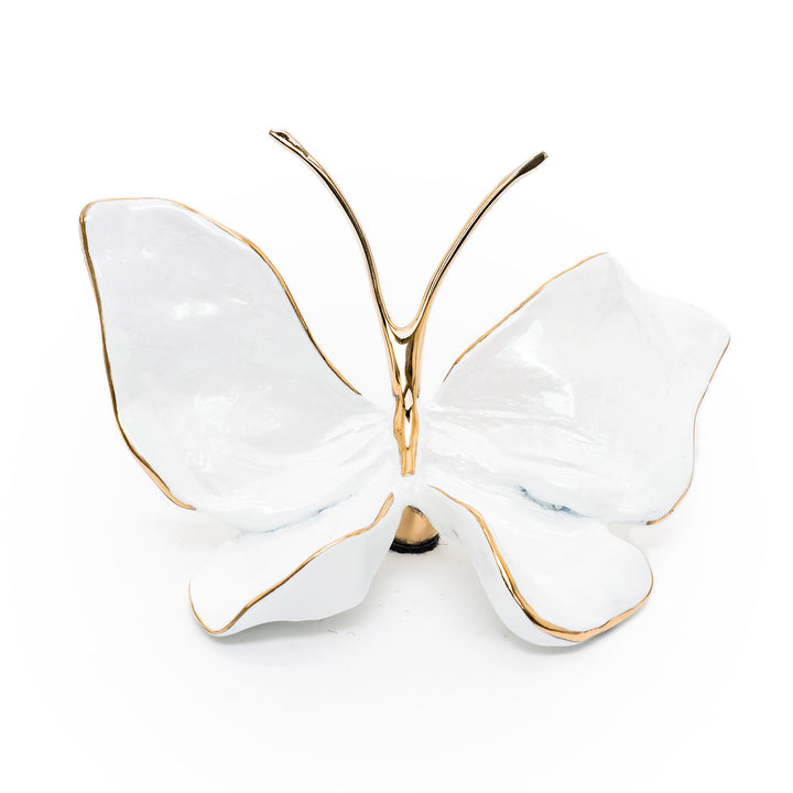 Little Emperor Pearl butterfly in white enamel with gold trim
