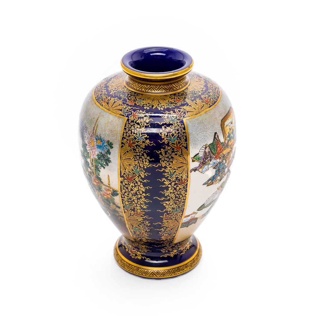 Meiji period vase with roosters and chrysanthemums