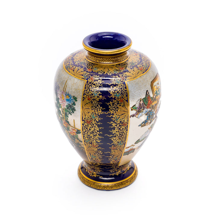Meiji period vase with roosters and chrysanthemums
