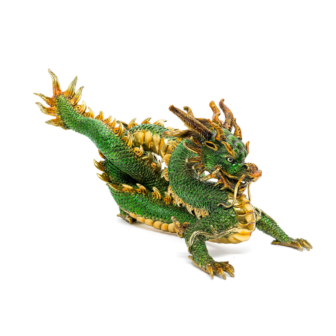 Mythical Chinese-style dragon in bronze and green