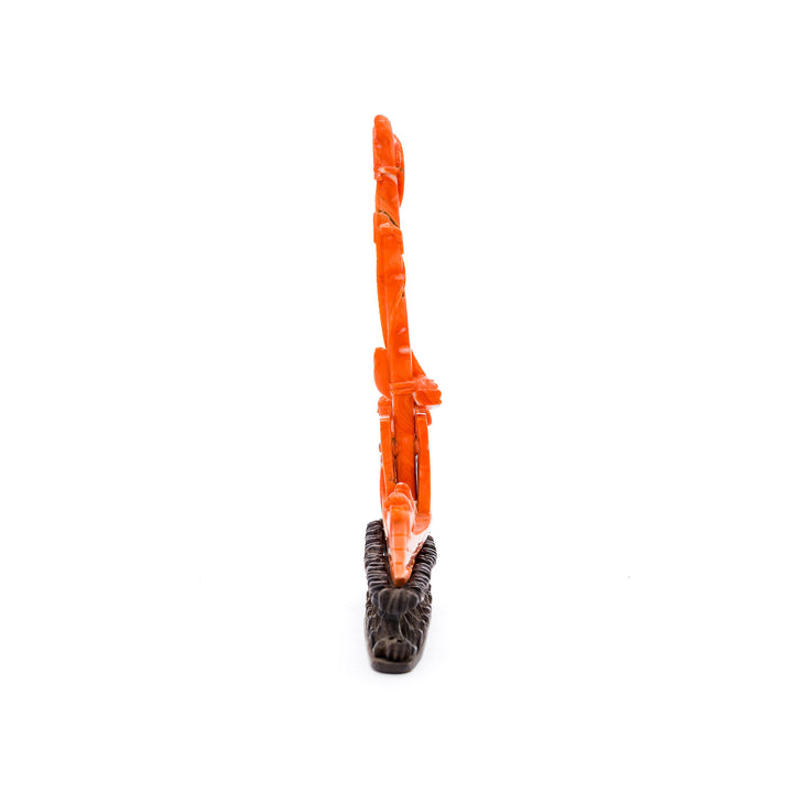 Natural red coral carving on wave base