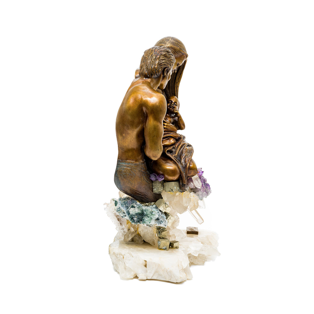 Peaceful composition of family in bronze and crystal harmony