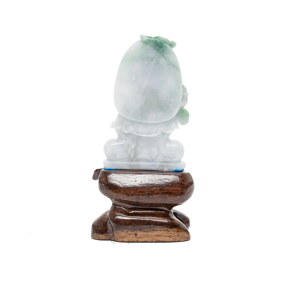 Rear view of jade Guan Yin with halo and bloom