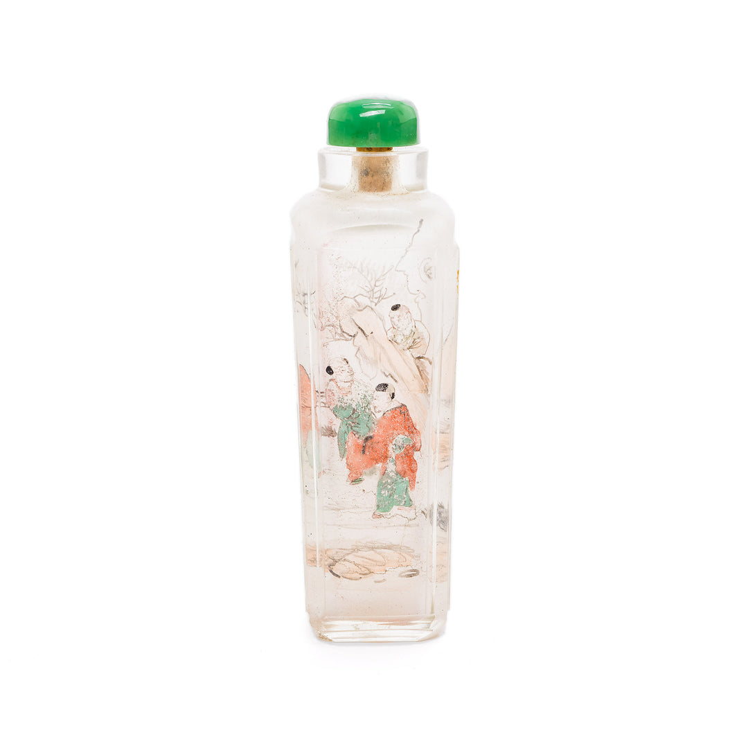 Reverse painted Chinese glass bottle with children