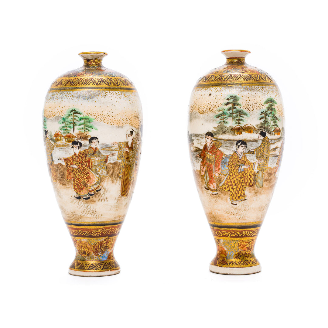 Satsuma porcelain vases with Meiji-era style artwork
