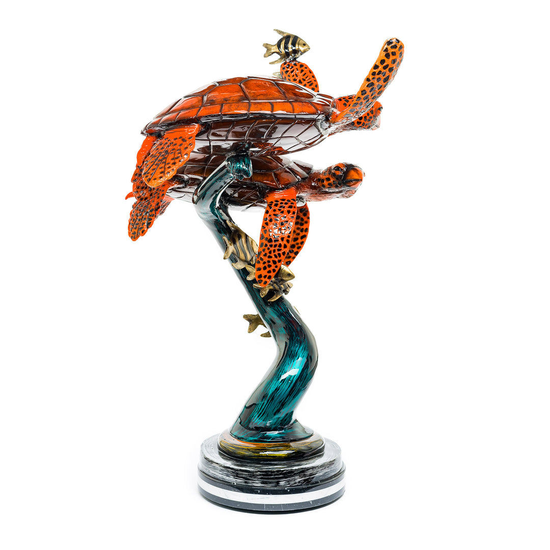 Swimming turtles marine bronze art