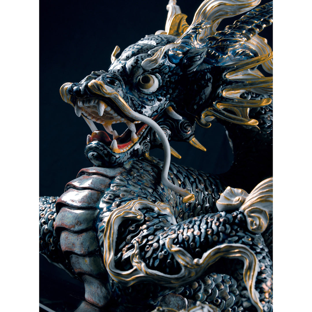 Image 3 Lladro Great Dragon Sculpture. Golden Lustre and Blue. Limited Edition - 01001934