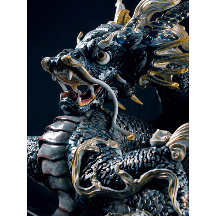 Image 3 Lladro Great Dragon Sculpture. Golden Lustre and Blue. Limited Edition - 01001934
