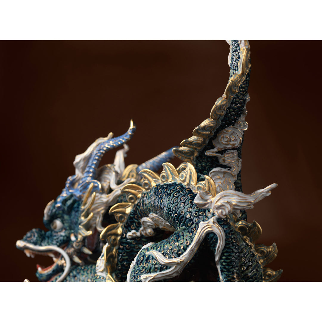 Image 5 Lladro Great Dragon Sculpture. Golden Lustre and Blue. Limited Edition - 01001934