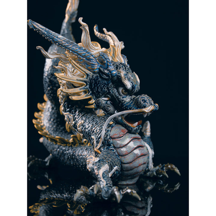 Image 6 Lladro Great Dragon Sculpture. Golden Lustre and Blue. Limited Edition - 01001934